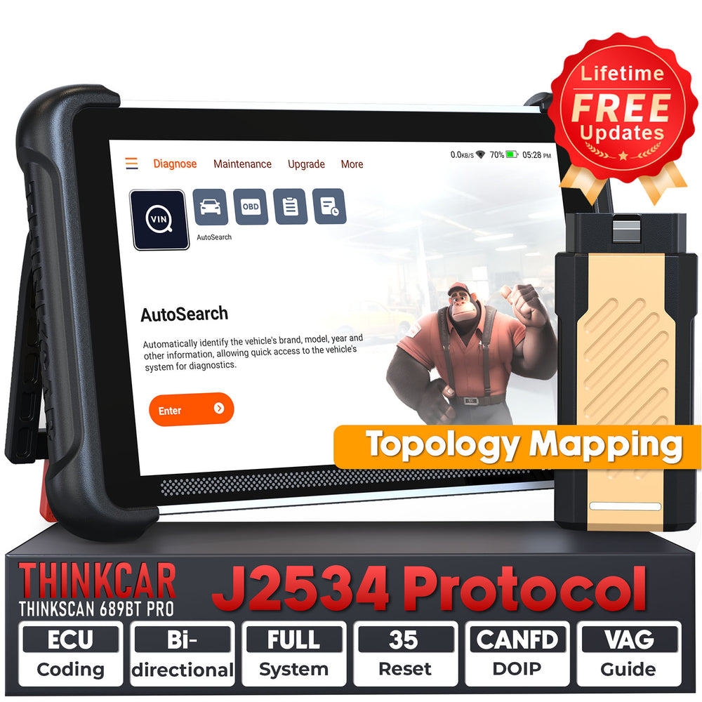 THINKCAR THINKSCAN 689BT PRO Bluetooth Diagnostic Scanner with AI Function, Supports CANFD & DOIP & J2534, 35 Resets,Topology Mapping, ECU Coding