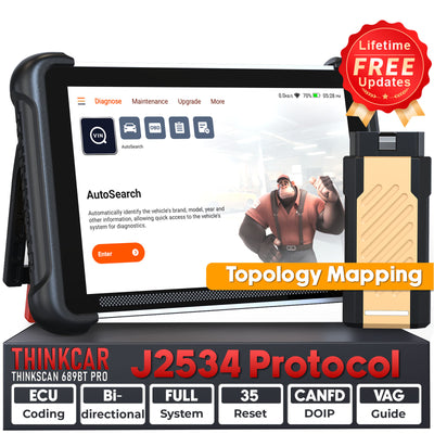 THINKCAR THINKSCAN 689BT PRO Bluetooth Diagnostic Scanner with AI Function, Supports CANFD & DOIP & J2534, 35 Resets,Topology Mapping, ECU Coding