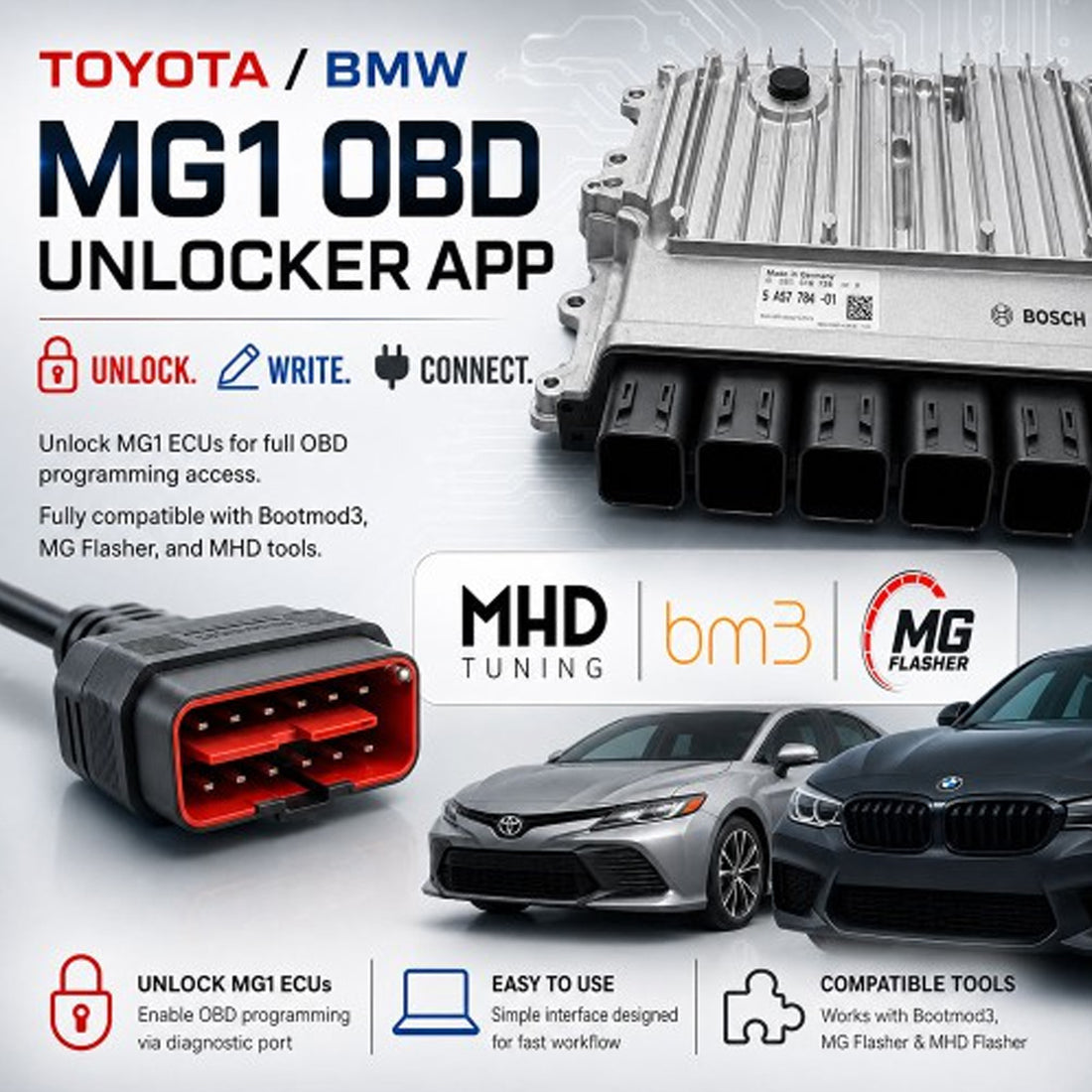 OEM MG1 GEN1 and GEN 2 OBD Bench Unlocker for BMW/Toyota MHD Flasher, MG Flasher, Bootmod3 2017-2026 DME