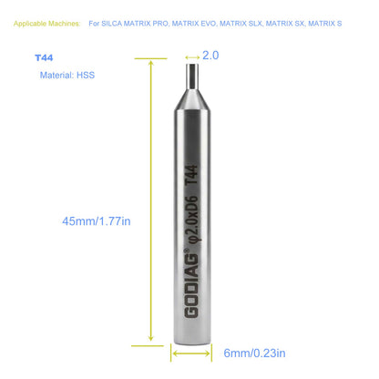 5pcs/lot GODIAG T44 2.0MM Tracer φ2.0xD6x45L For SILCA MATRIX PRO, MATRIX EVO, MATRIX SLX, MATRIX SX, MATRIX S