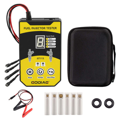 GODIAG GT113 Universal Fuel Injector Tester & Fuel Injector Cleaner Kit with 6 Sizes of Adapters 8 Pulse Modes for Cars, Motorcycle