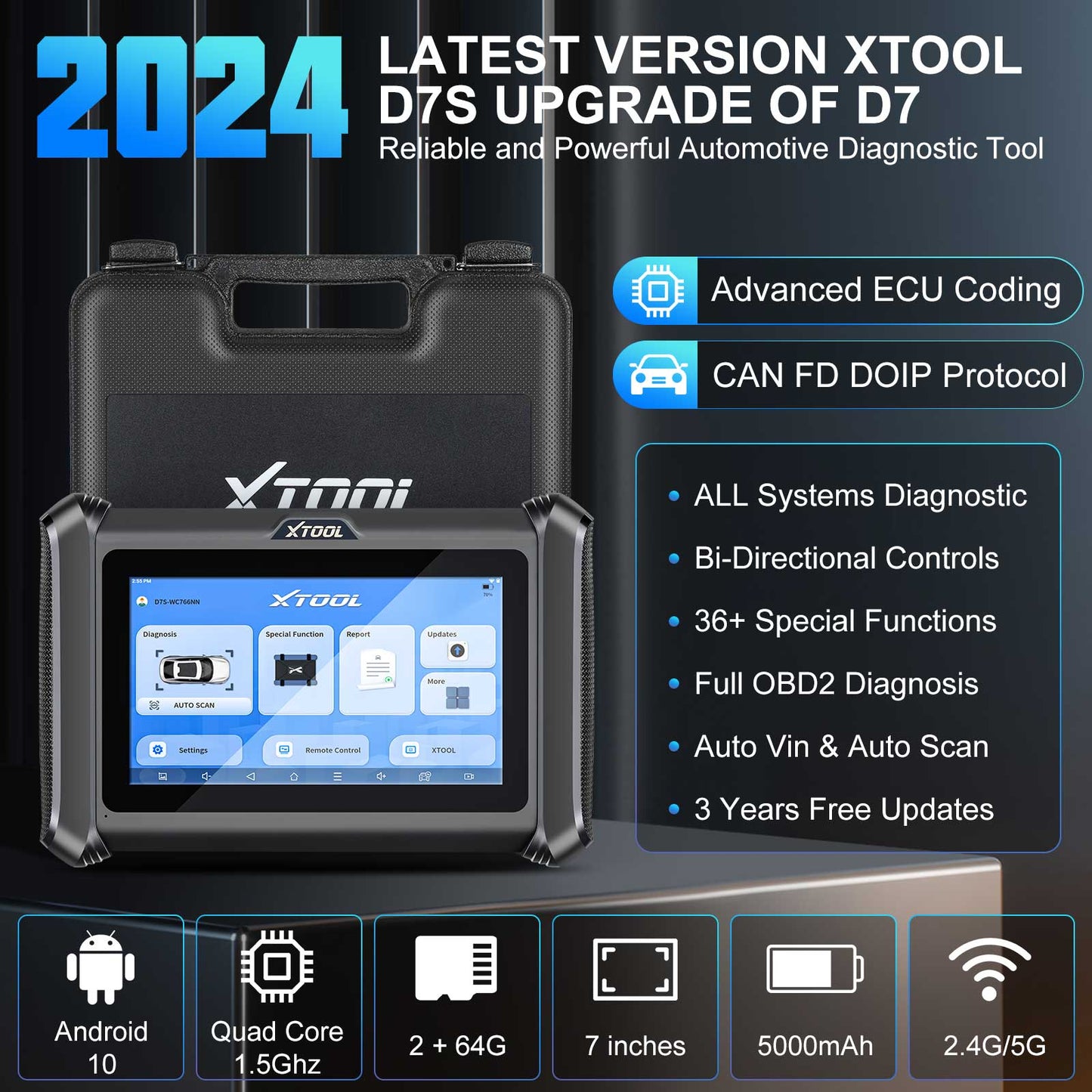 [Global Version] XTOOL D7S Diagnostic Tool Support DoIP & CAN FD, ECU Coding Bidirectional Scanner Key Programming, OE Full Diagnosis, New UI