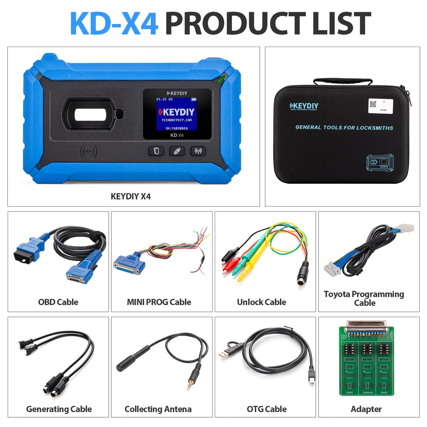 KEYDIY KD-X4 5-in-1 Key Programmer with Free DB25 Cable Combines KD Max, KD Mate and KD Mini Prog Supports MQB48 MQB49 5C 5D MLB BMW BDC2 BDC3 IMMO
