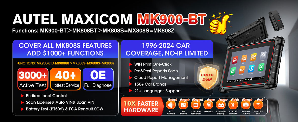 2026 Autel MaxiCOM MK900-BT Bidirectional Diagnostic Scanner Update of MX900 MK808BT CAN-FD&DOIP FCA Autoauth 40+ Service WiFi Print