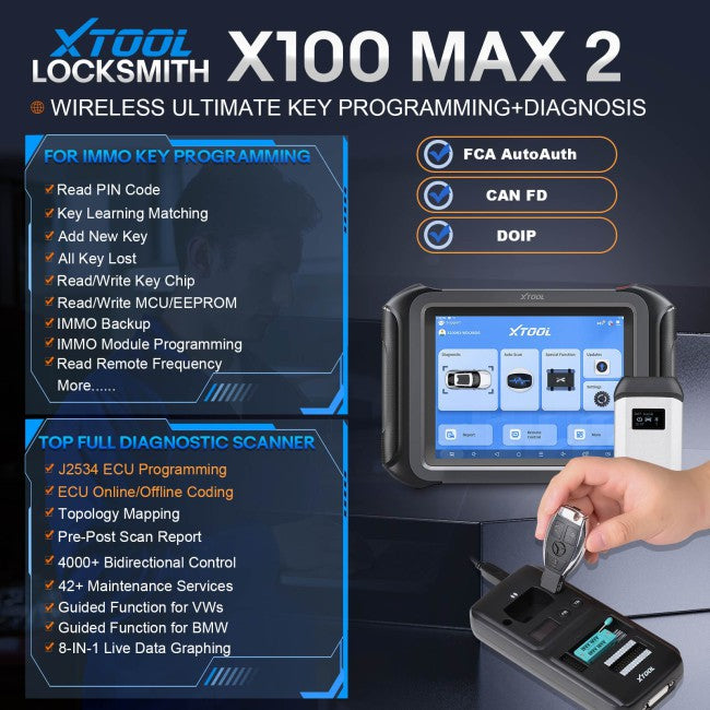 2026 XTOOL X100 MAX 2 Auto Key Programmer with J2534 VCI and KC501 Supports 42 Service Functions ECU Programming Topology Update of X100 PAD3