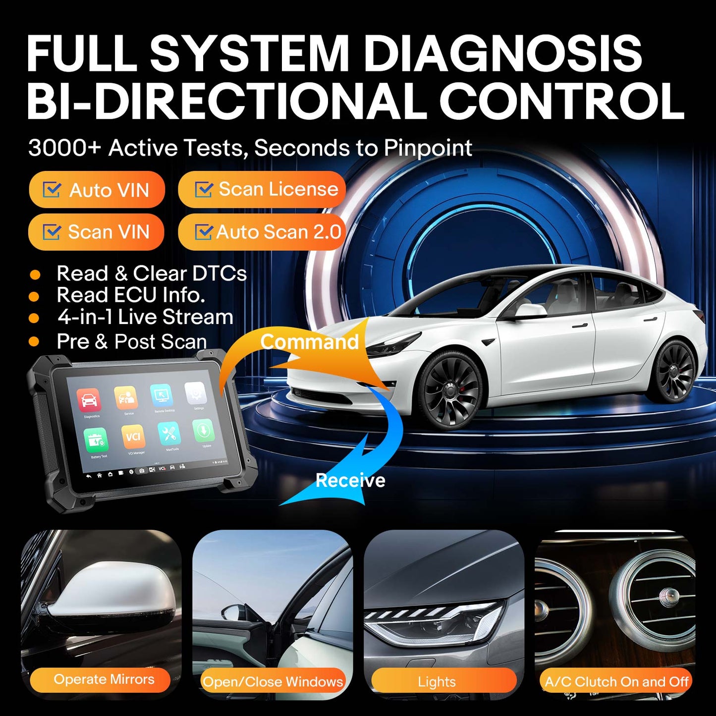Autel MaxiCOM MK908 PRO II Automotive Diagnostic Tablet Support Scan VIN and Pre&Post Scan