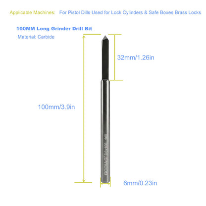 5pcs/lot GODIAG 100MM Long Grinder Drill Bit D6x33x100 For Pistol Dills Used for Lock Cylinders & Safe Boxes Brass Locks
