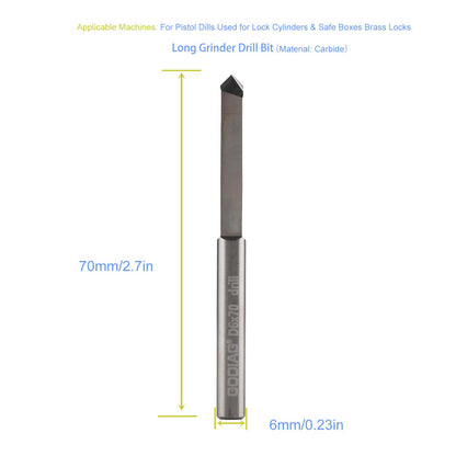 5pcs/lot GODIAG 70MM Long Grinder Drill Bit D6x33x70 For Pistol Dills Used for Lock Cylinders & Safe Boxes Brass Locks