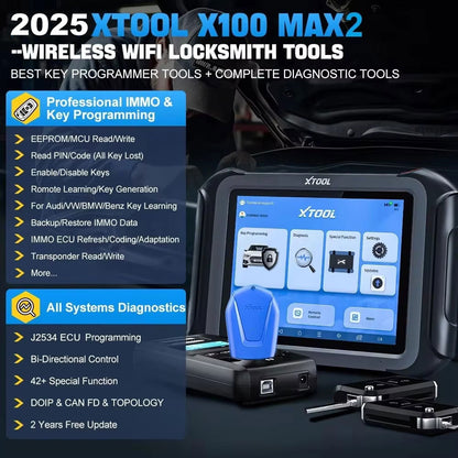 2026 XTOOL X100 MAX 2 Auto Key Programmer with J2534 VCI and KC501 Supports 42 Service Functions ECU Programming Topology Update of X100 PAD3
