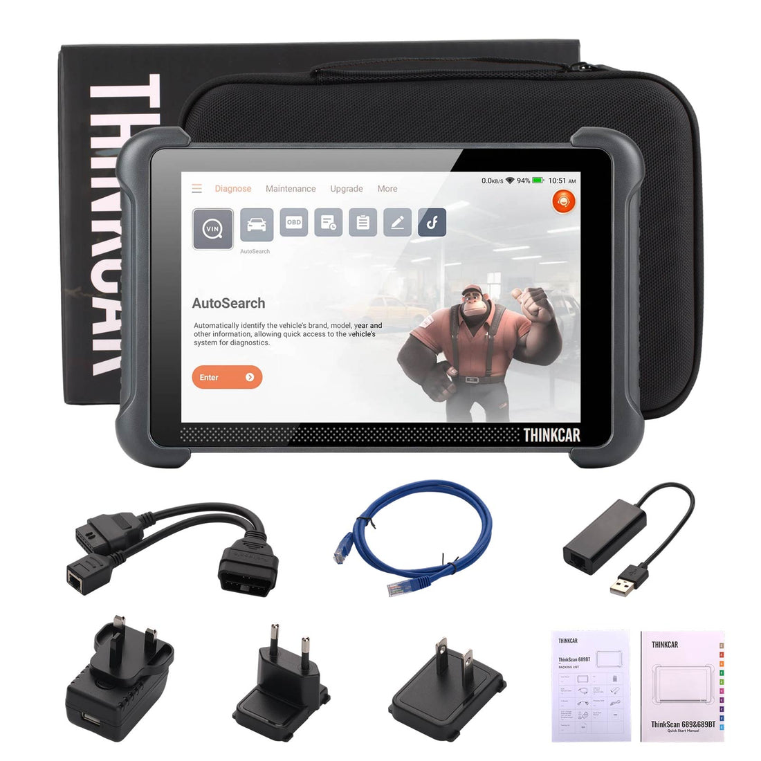 THINKCAR THINKSCAN 689BT：Bluetoothワイヤレス、CAN-FD、DoIPに対応。OEレベルのフルシステム診断、35種類以上のメンテナンス機能を搭載