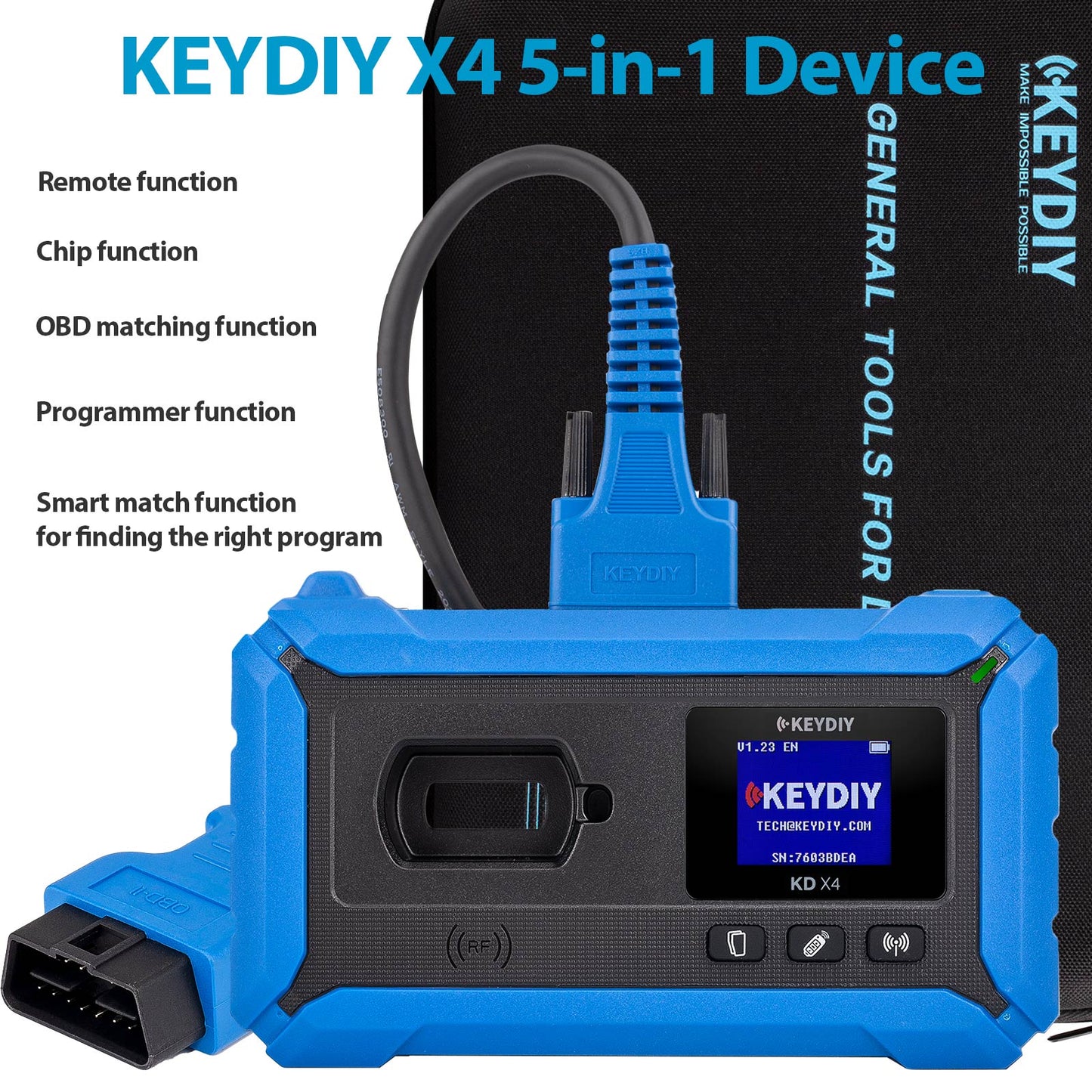 KEYDIY KD-X4 5-in-1 Key Programmer with Free DB25 Cable Combines KD Max, KD Mate and KD Mini Prog Supports MQB48 MQB49 5C 5D MLB BMW BDC2 BDC3 IMMO