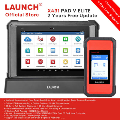 LAUNCH X431 PAD V ELITE Car Diagnostic Tool Online Programming Offline J2534 CAN FD\ DOIP Auto OBD2 Scanner Global Version