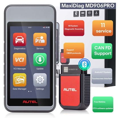 AUTEL MaxiDiag MD906 PRO Android 9 All System Bluetooth Diagnostic Tool + 11 Service Functions with Touchscreen Interface Supports CAN FD