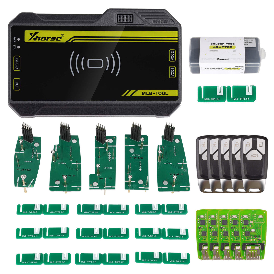 Xhorse VVDI MLB Tool Key Programmer XDMLBPGL Kit with Solder-Free Adapter and 5PCS XSMA4YEN Audi MLB 3-Button Smart Keys