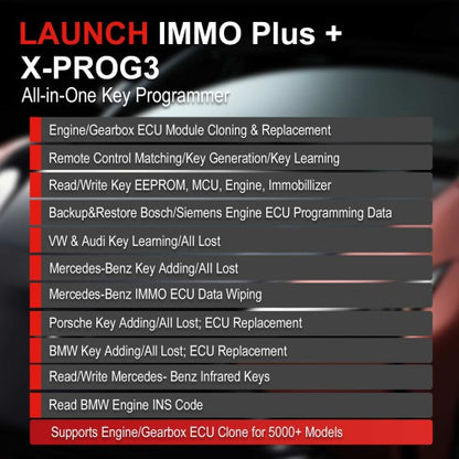 2026 Launch X431 IMMO Plus Key Programmer 3-in-1 IMMO Clone Diagnostics Functions Global Version Supports MQB RH850 BMW BDC2 Add Key