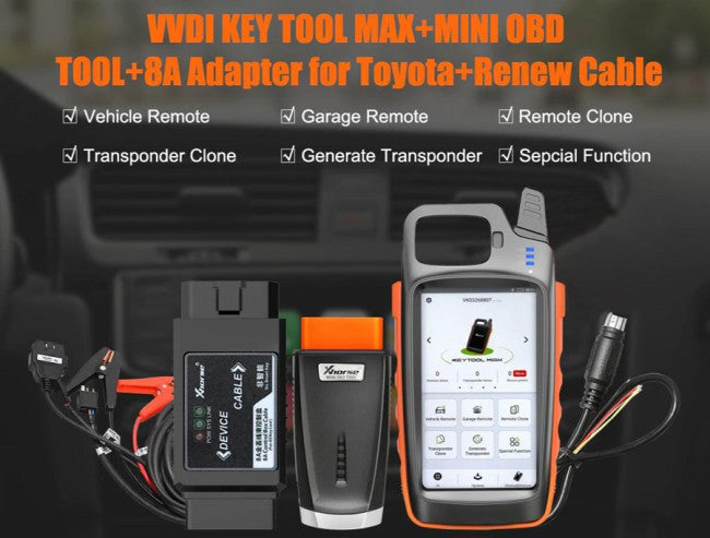 Xhorse VVDI Key Tool Max + MINI OBD Tool + Toyota 8A All Keys Lost Adapter Get Free Renew Cable