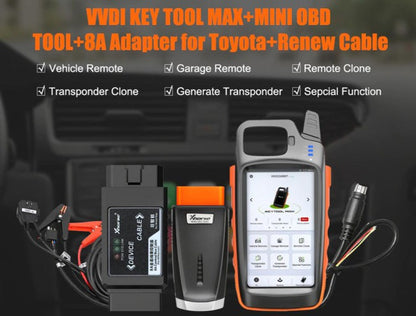 Xhorse VVDI Key Tool Max + MINI OBD Tool + Toyota 8A All Keys Lost Adapter Get Free Renew Cable