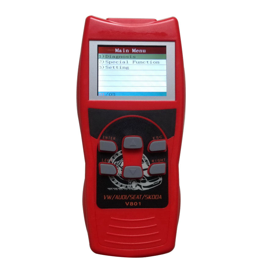 Pemindai Otomatis V801 untuk VW/Audi/Seat/Skoda dengan Data Langsung/Reset Oli/Reset Airbag