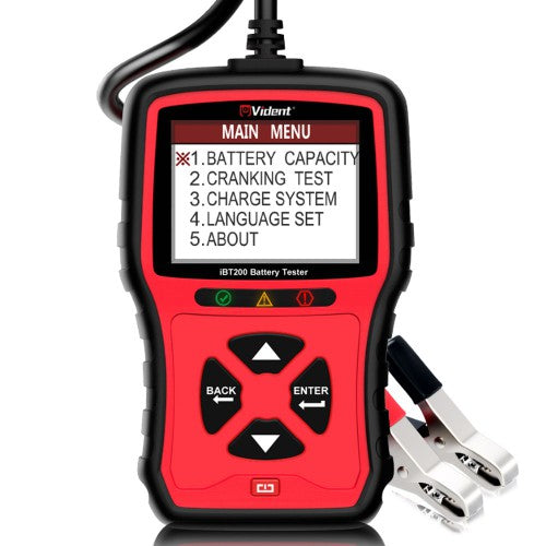 Tester de Baterías VIDENT iBT200 9V-36V para Coches de Pasajeros 12V y Camiones Pesados 24V Analizador de Baterías de 100 a 2000CCA