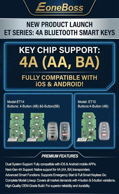 [5Pcs/set] EoneBoss ET-14 (4 Buttons or 5 Buttons) Toyota/ Lexus 4A Bluetooth Smart Key Supports 4A (4A-AA, 4A-BA)