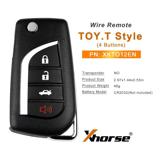 Xhorse XKTO12EN TOY.T Style(Flip-4BTN) Second Generation Wire Remote Key 5pcs/lot