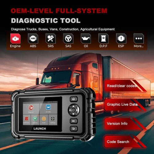 LAUNCH CRP129 HD V2 Commercial Vehicle Heavy Duty Truck Scanner Full Diagnostics with 7 Special Functions 2 Years Free Update