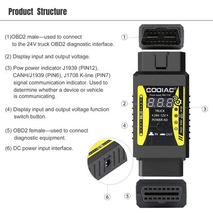 GODIAG GT106 24V to 12V Heavy Duty Truck Adapter for X431 for Truck Converter Heavy Duty Vehicles Diagnosis Support ThinkCar, Thinkcar2, Thinkdiag