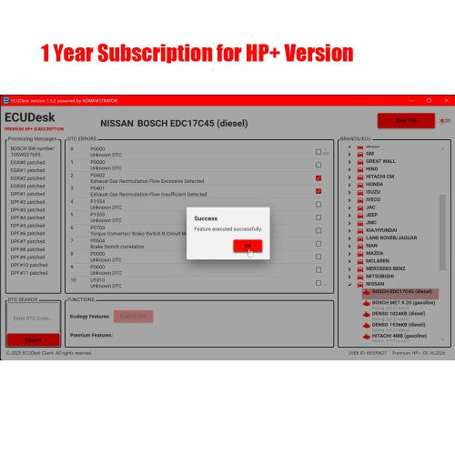 Abonnement logiciel d'un an pour ECUDesk version HP+