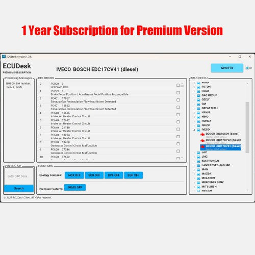 اشتراك برنامج لمدة سنة لإصدار ECUDesk المميز