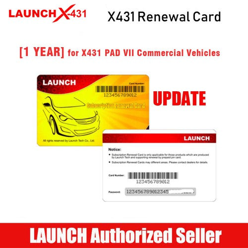 1 Year Launch X431 PAD VII Software Renewal Card for Commercial Heavy Duty Trucks Online Activation