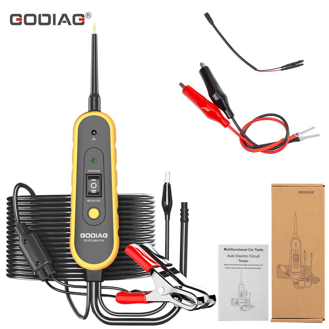 Мини-тестер электрических цепей GODIAG GT103 для диагностики электросистем автомобилей / очистки и тестирования форсунок / тестирования реле  