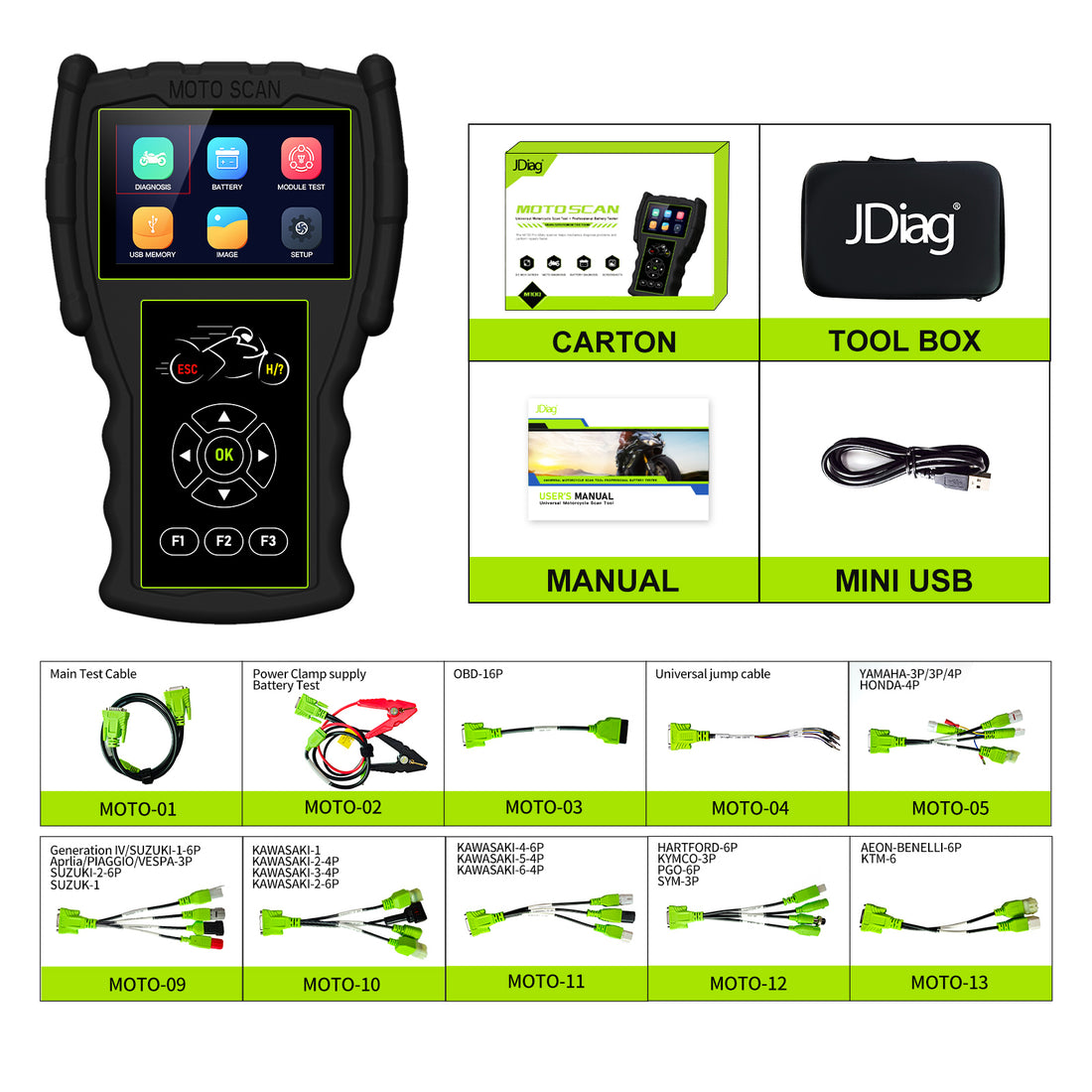 Pemindai Motor JDiag M100 Pro Alat Pemindai Sepeda Motor Universal Versi Lengkap