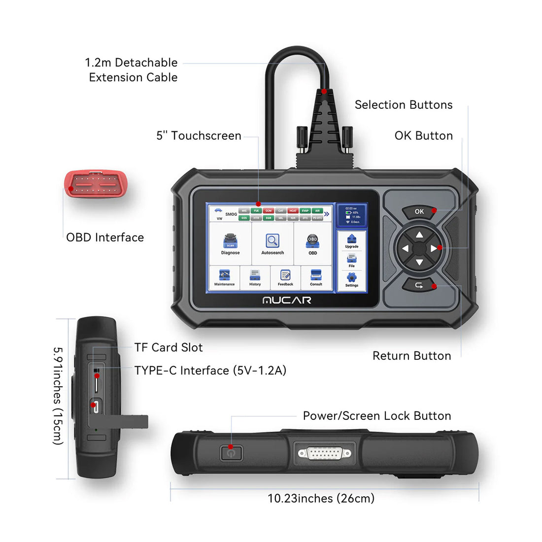 THINKCAR MUCAR CDE900 LITE THINKCAR Full System Car Diagnostic Scanner, Complete OBD2 Functions Supported, 21 Multilingual Options, Select 5 Reset Functions Out of Total 28 Reset Services