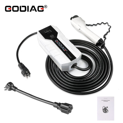 GODIAG Portable Fast EV Charger US Standard Dual Voltage 220V 16A, 16.4ft Extension Cord Fit for J1772 Electric Vehicles