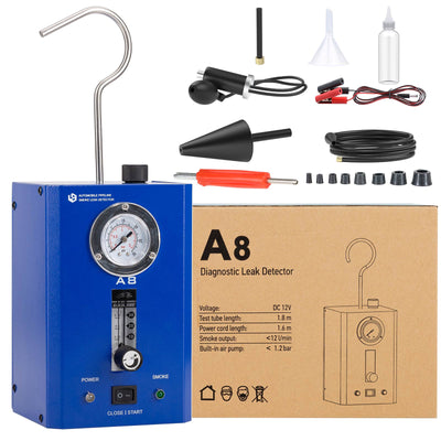 A8 Automotive Smoke Leak Tester with Flow Meter and Pressure Gauge, Detect Pipe‑System Leaks for Cars, Motorcycles, Snowmobiles, ATV and Boats