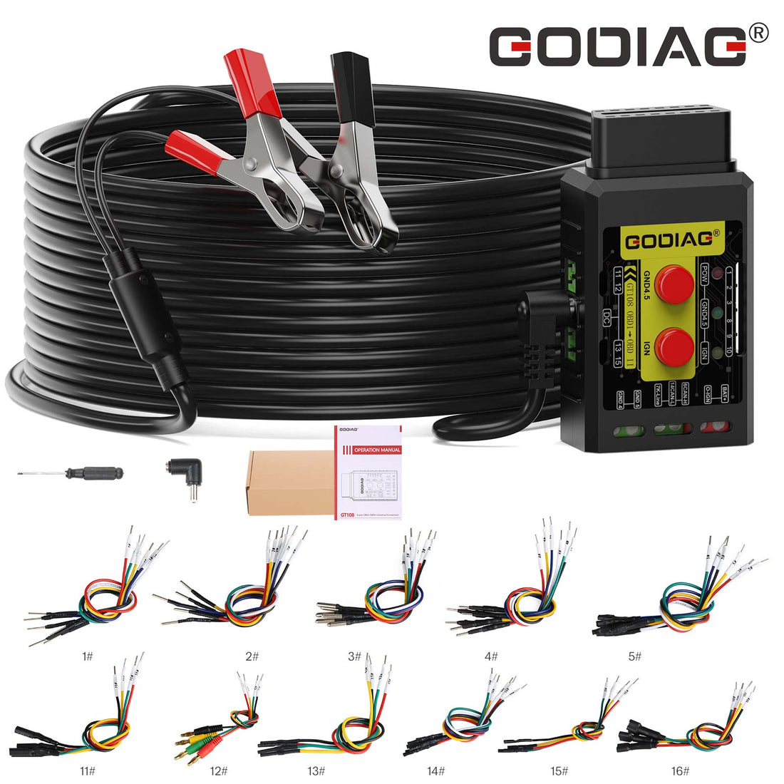 Godiag GT108 B 구성 슈퍼 OBDI-OBDII 범용 변환 어댑터(트럭, 트랙터, 광산 차량, 발전기, 보트용)