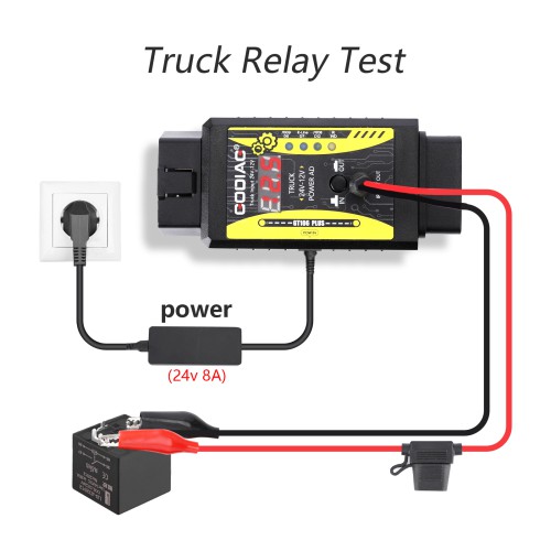 GODIAG GT106 PLUS 24V to 12V Heavy Duty Truck Adapter with Fuel Injector Cleaning & Testing and Relay Testing Function